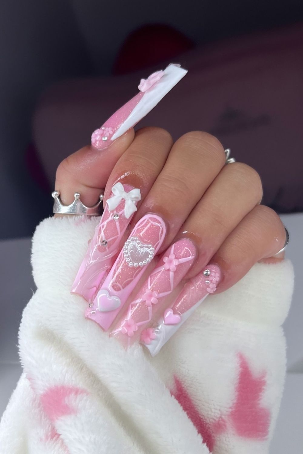 Dreamy pink bow nails 3D hearts luxury nail art 2025 - See designs now!